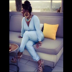 SEXY BABY BLUE BODYCON JUMPSUIT ROMPER SZ L